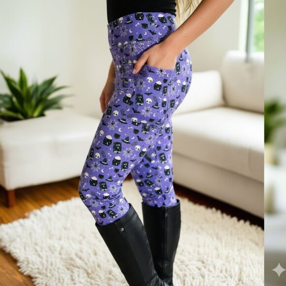 NEW Halloween Witch Leggings Signature Soft Yoga Pants w/Pockets Size TC - Picture 9 of 10